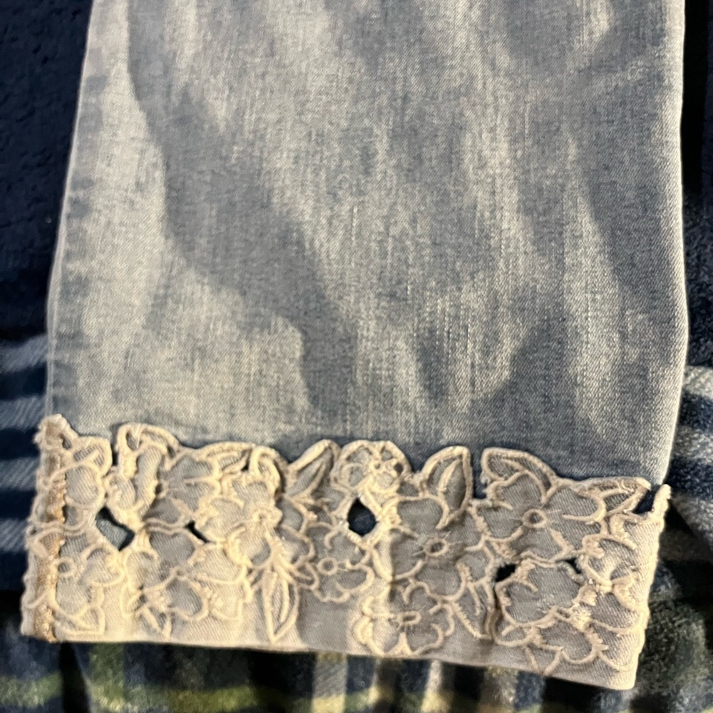 Lane Bryant Jeans w/flowered hem. Super cute on.Light Denim. I wore one time. - Picture 9 of 10